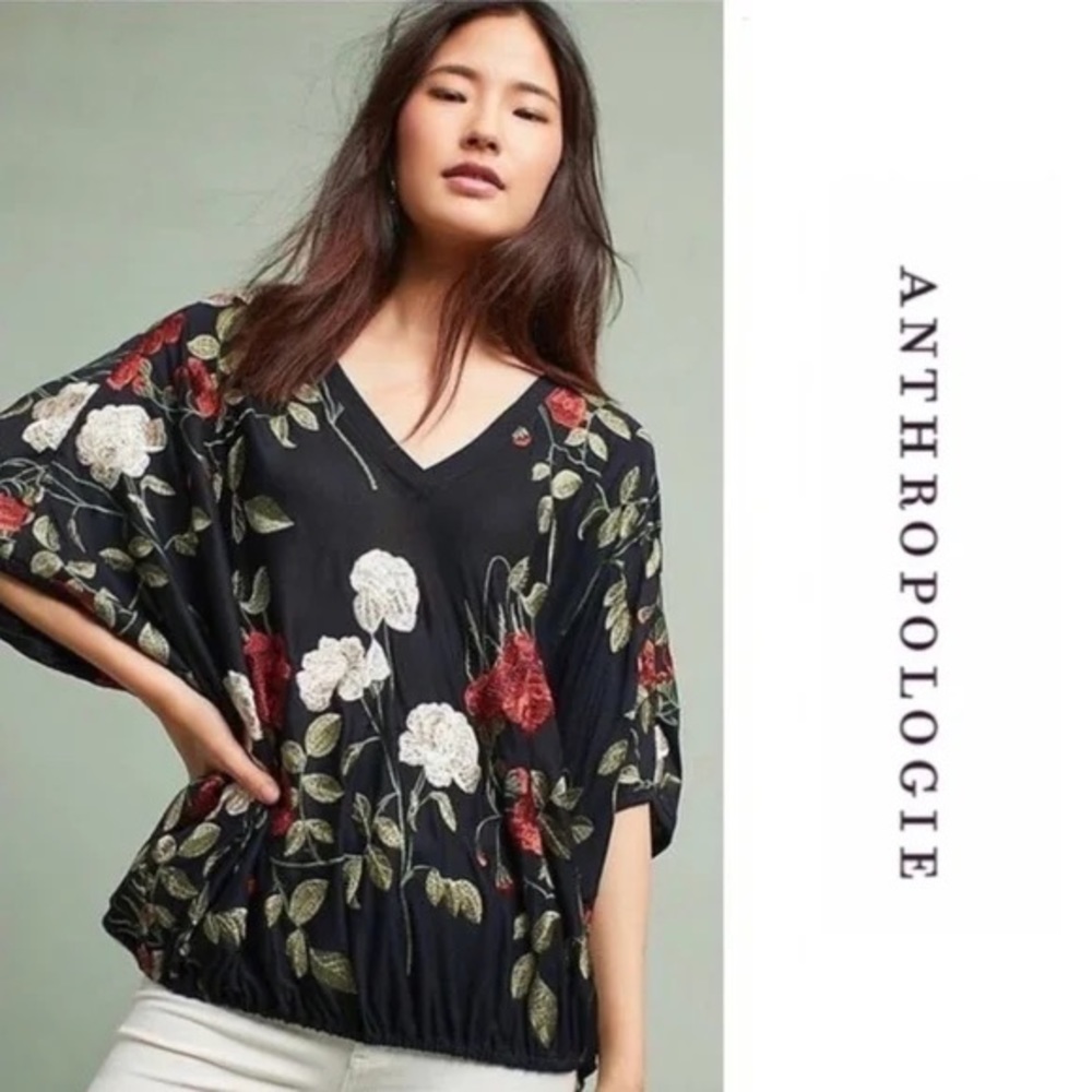 Anthropologie Akemi + Kin Floral Embroidered Blouse
